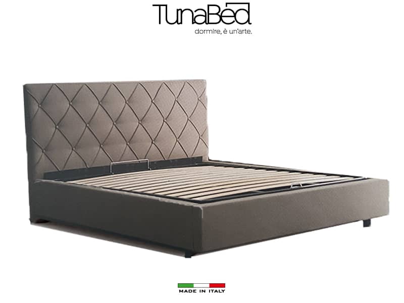 Letto contenitore tessuto confort con rete doghe doppia barra di rinforzo -  TunaBed